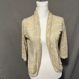 Absolutely‎ Cardigan Open Front Knit Ruffle Hem 3/4 Sleeve Beige Size S